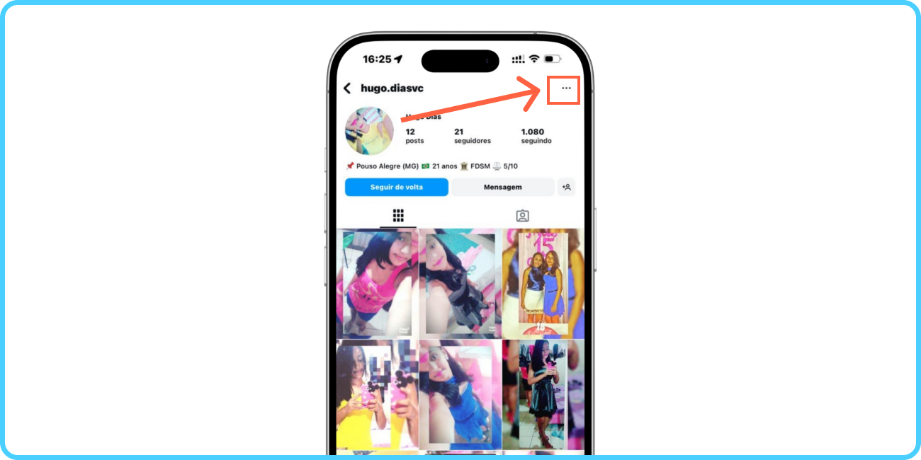 Remover Seguidores Instagram Primeira Etapa Print mostrando um perfil do Instagram