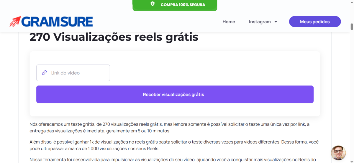 Gramnsure ganhar visualizações reels Instagram