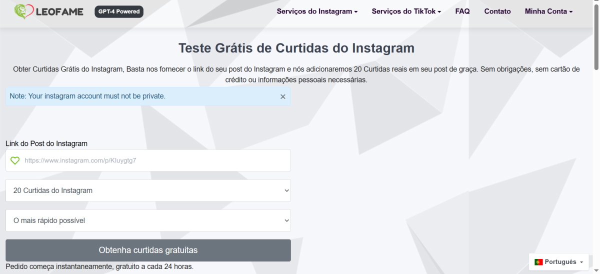 Leofame ganhar curtidas Instagram