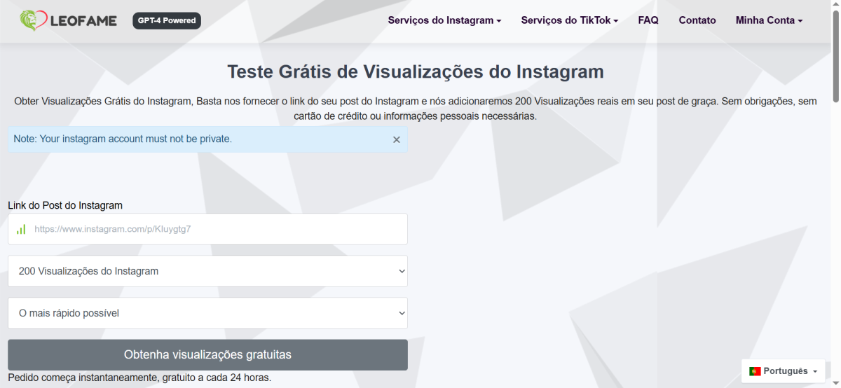 Leofame ganhar visualizações reels grátis