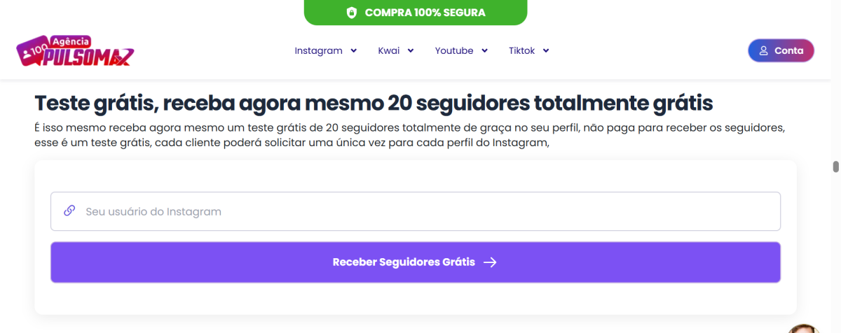 Print Pulsomax - ganhar seguidores no Instagram grátis