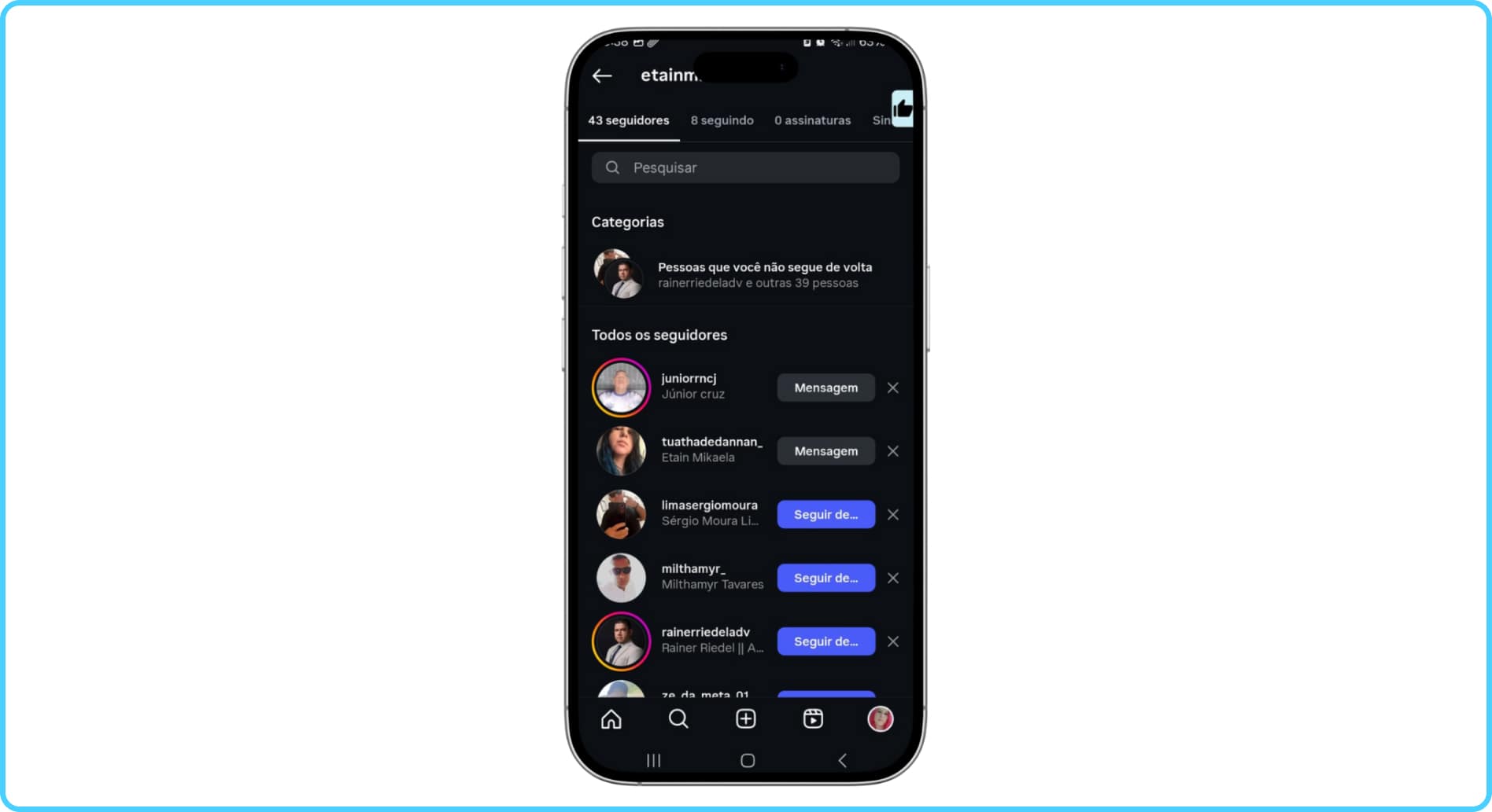 Print mostrando seguidores de um perfil no Instagram. Como escolher o tipo de seguidores para Instagram