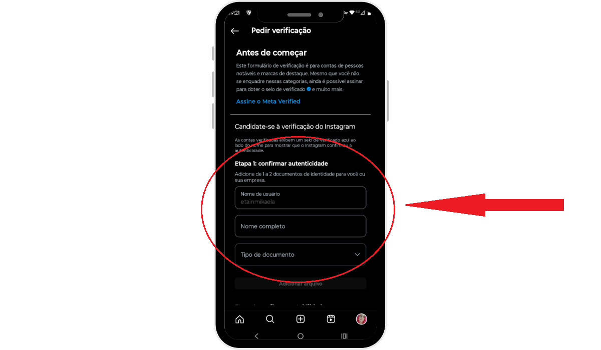 Verificar o perfil do Instagram - etapa 1 autenticidade